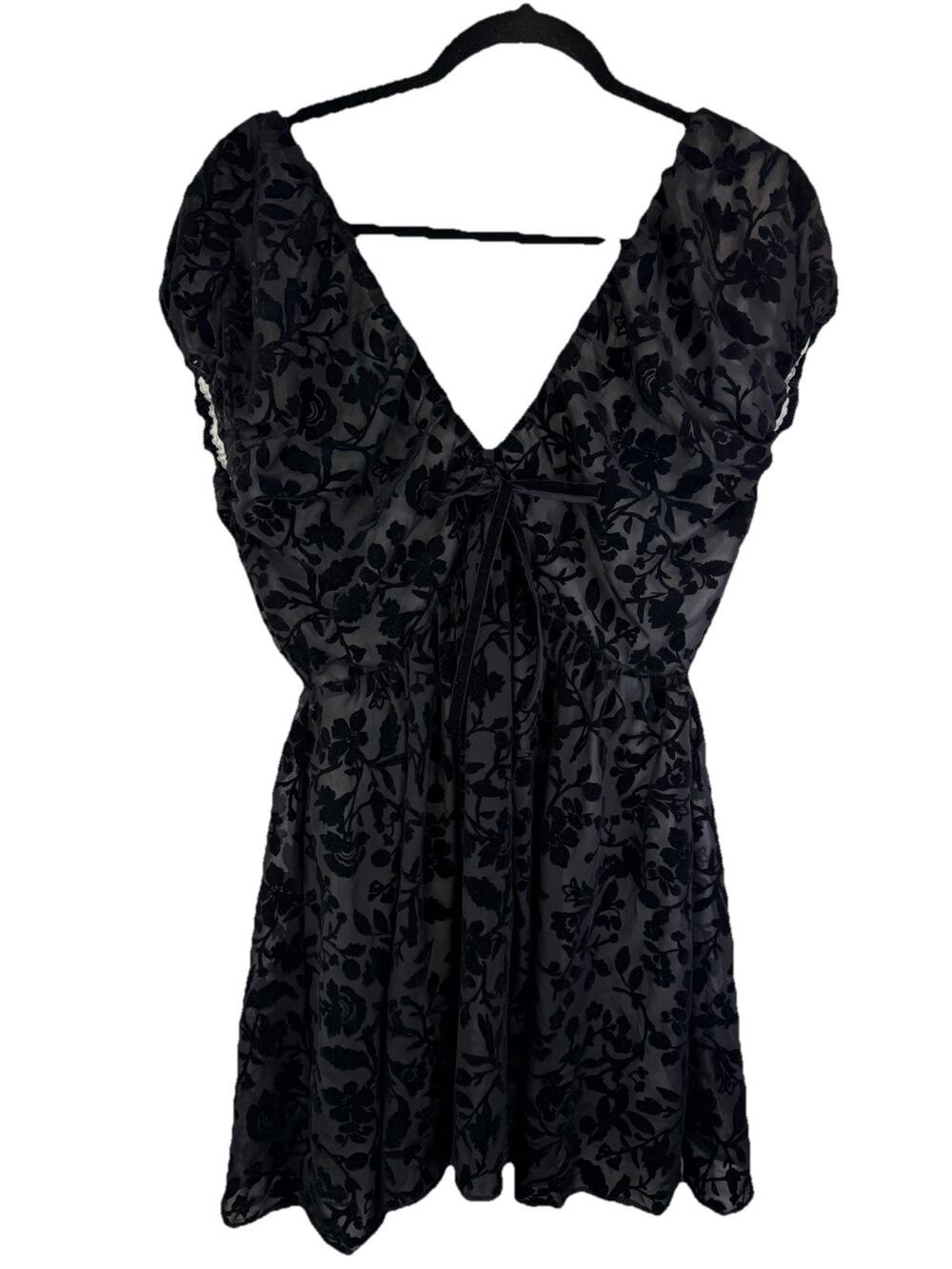 Love On A Hanger Women’s Black Burnout Velvet A Line Mini Dress Sz S Puff Sleeve